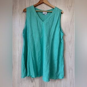LA-FIXUN Women's Sleeveless 100% Linen Tunic Top Size L Tiffany Blue